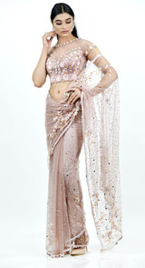DUSKY PINK SEQUIN SAREE - POSHAK