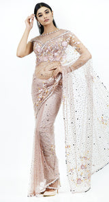 DUSKY PINK SEQUIN SAREE - POSHAK