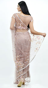 DUSKY PINK SEQUIN SAREE - POSHAK