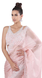 Pink Pearl Organza Saree