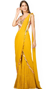 Mustard Aqua Drape Saree