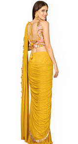 Mustard Aqua Drape Saree