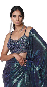 Sultry Blue Sequin Saree