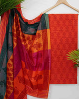 Printed Rust Pure Silk - POSHAK