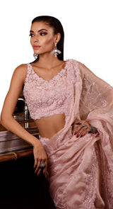 SOFT PINK ORGANZA SAREE - POSHAK