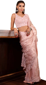 SOFT PINK ORGANZA SAREE - POSHAK