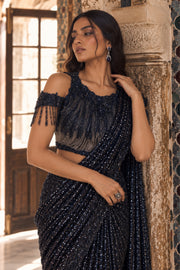 Midnight Sequin Draped Saree