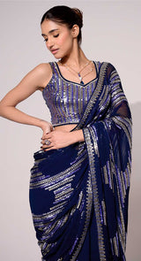 CHEVRON TEAL SAREE
