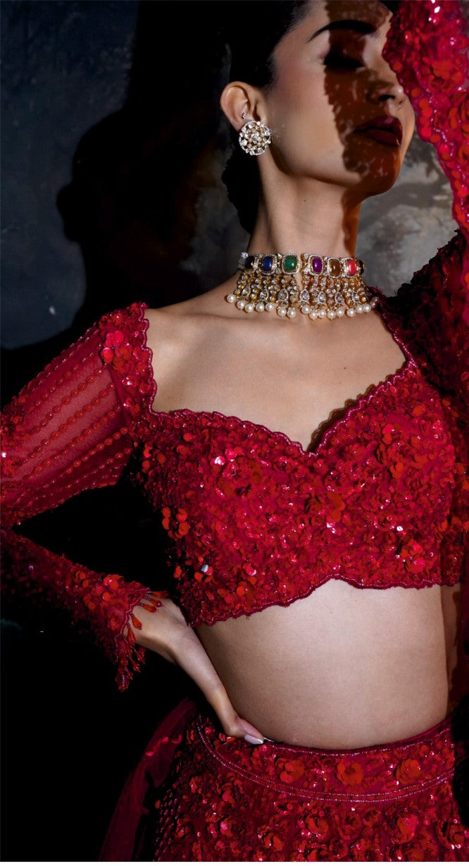 RED TONAL LEHENGA