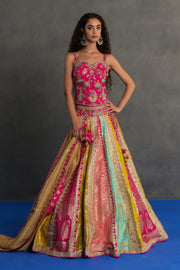 Multicolour Banarasi Panelled Lehenga Set