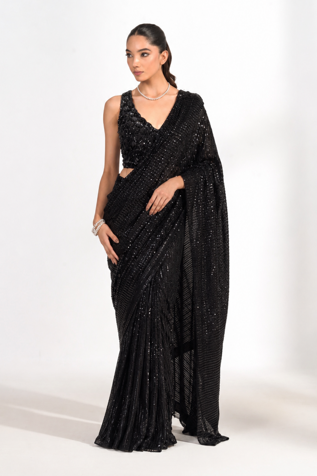 Black Sequin Saree with Embellished Blouse