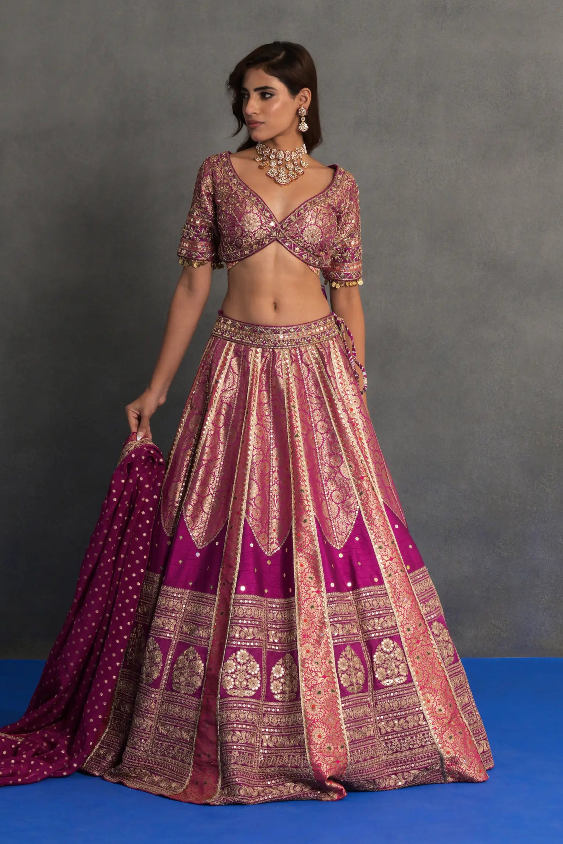 Magenta Banarasi Lehenga Set