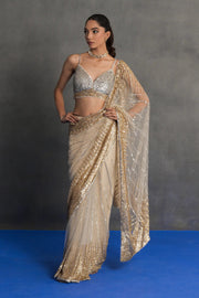 Ivory and Gold Embellished Saree Set