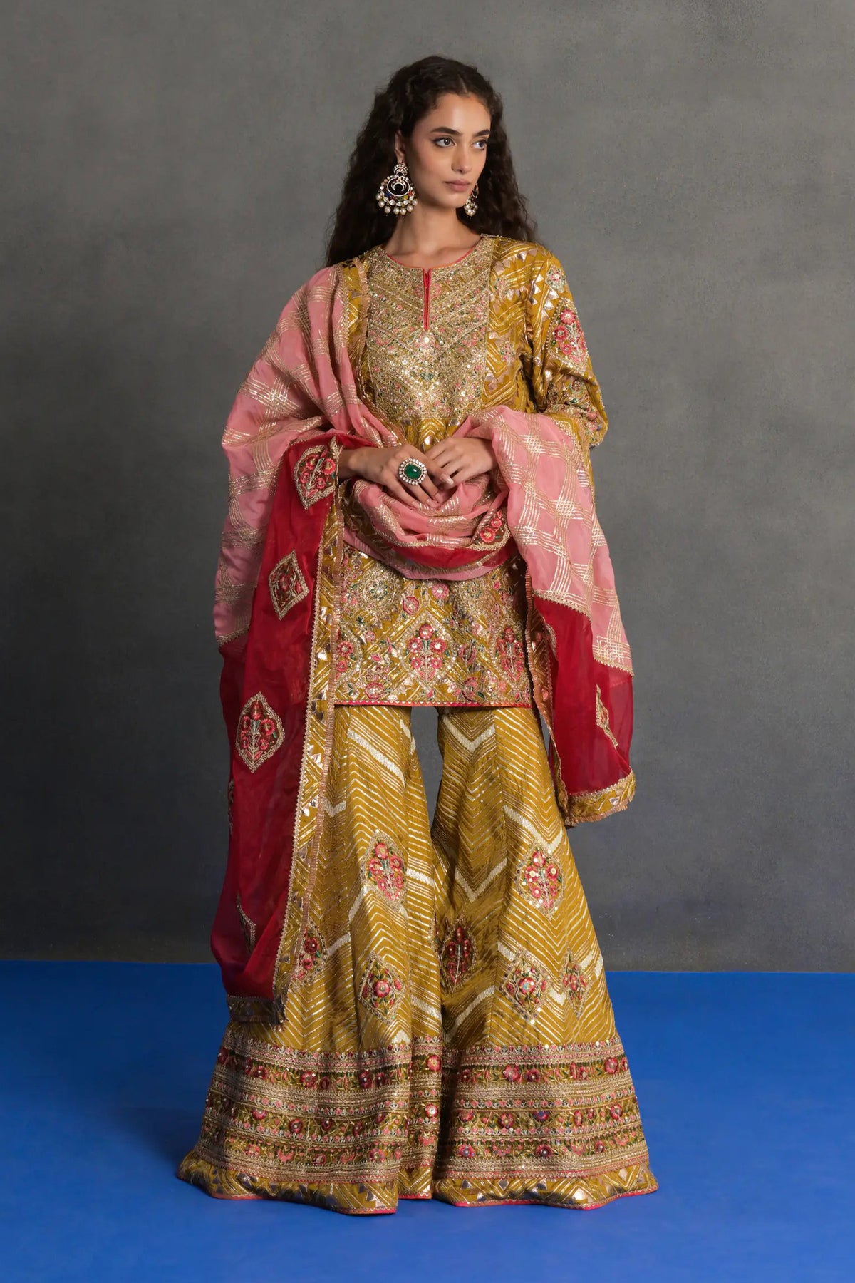 Mustard Embroidered Sharara Set