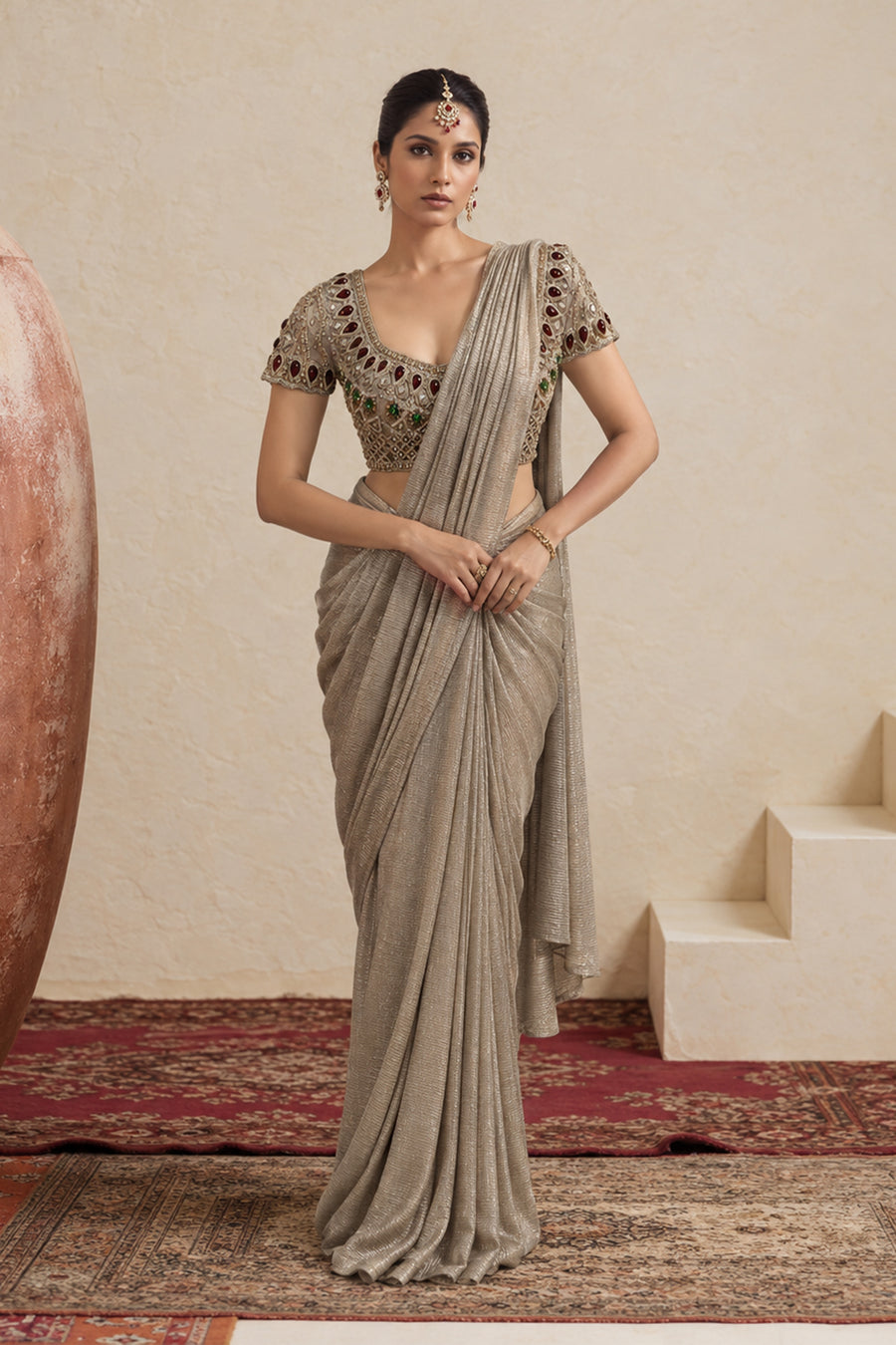 Aurelia Champagne Draped Saree