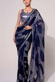 CHEVRON TEAL SAREE