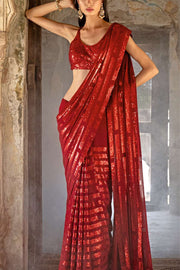 RED SEQUIN SAREE