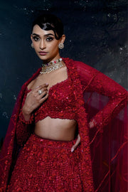 RED TONAL LEHENGA