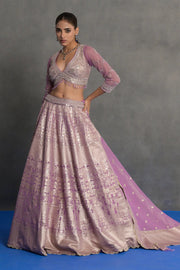 Lilac Silver Banarasi Lehenga Set