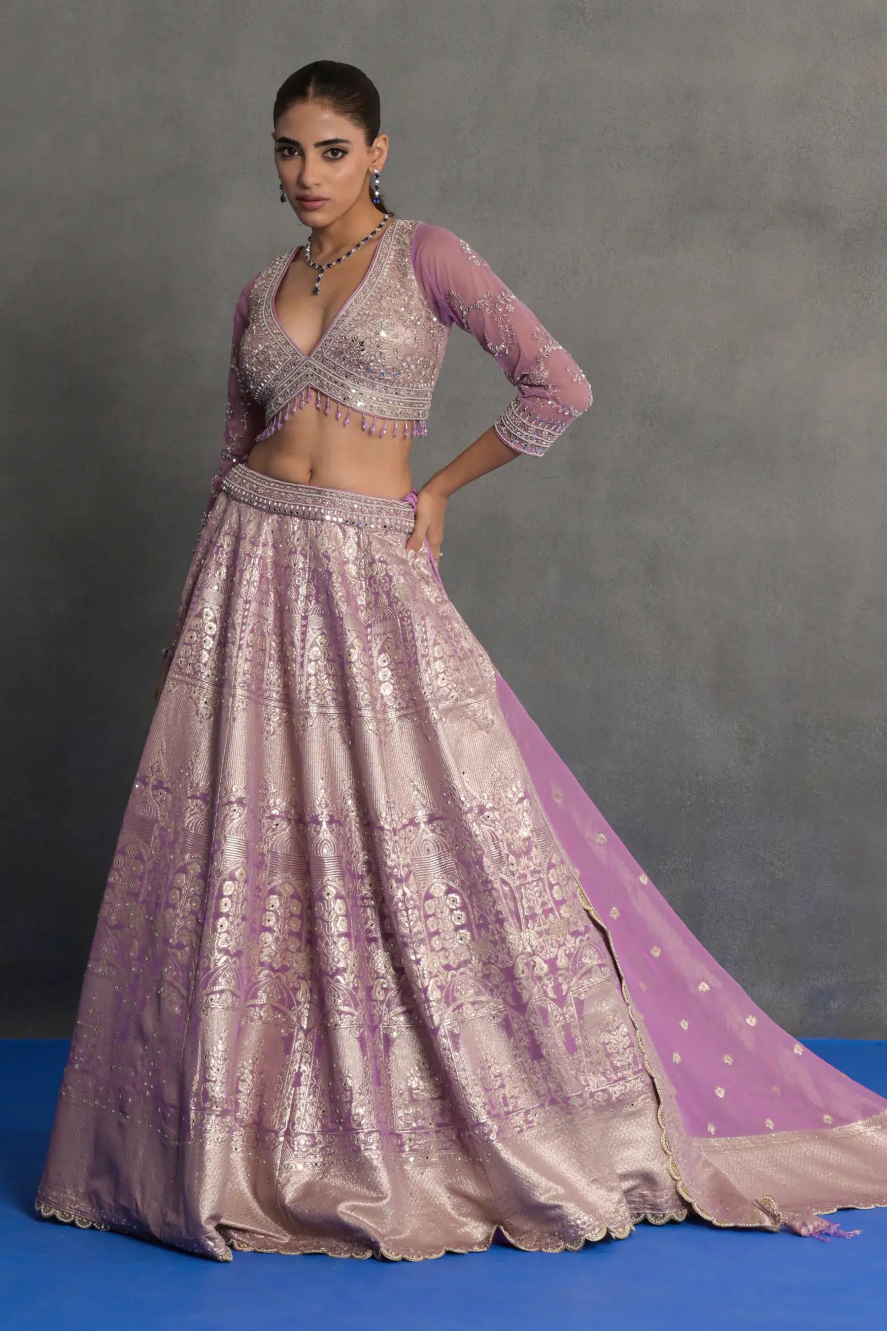 Lilac Silver Banarasi Lehenga Set