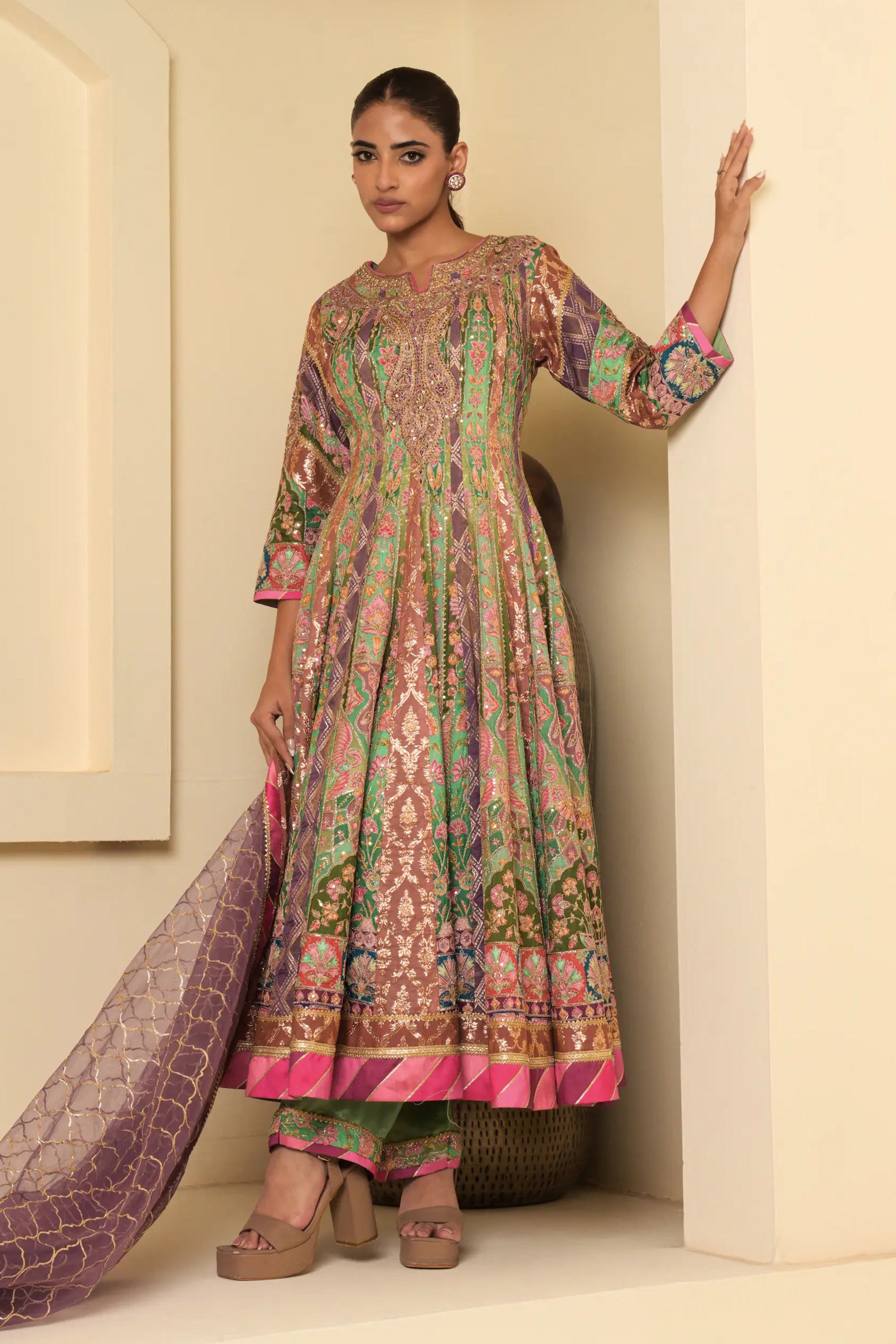 Multicolour Embroidered Anarkali Suit