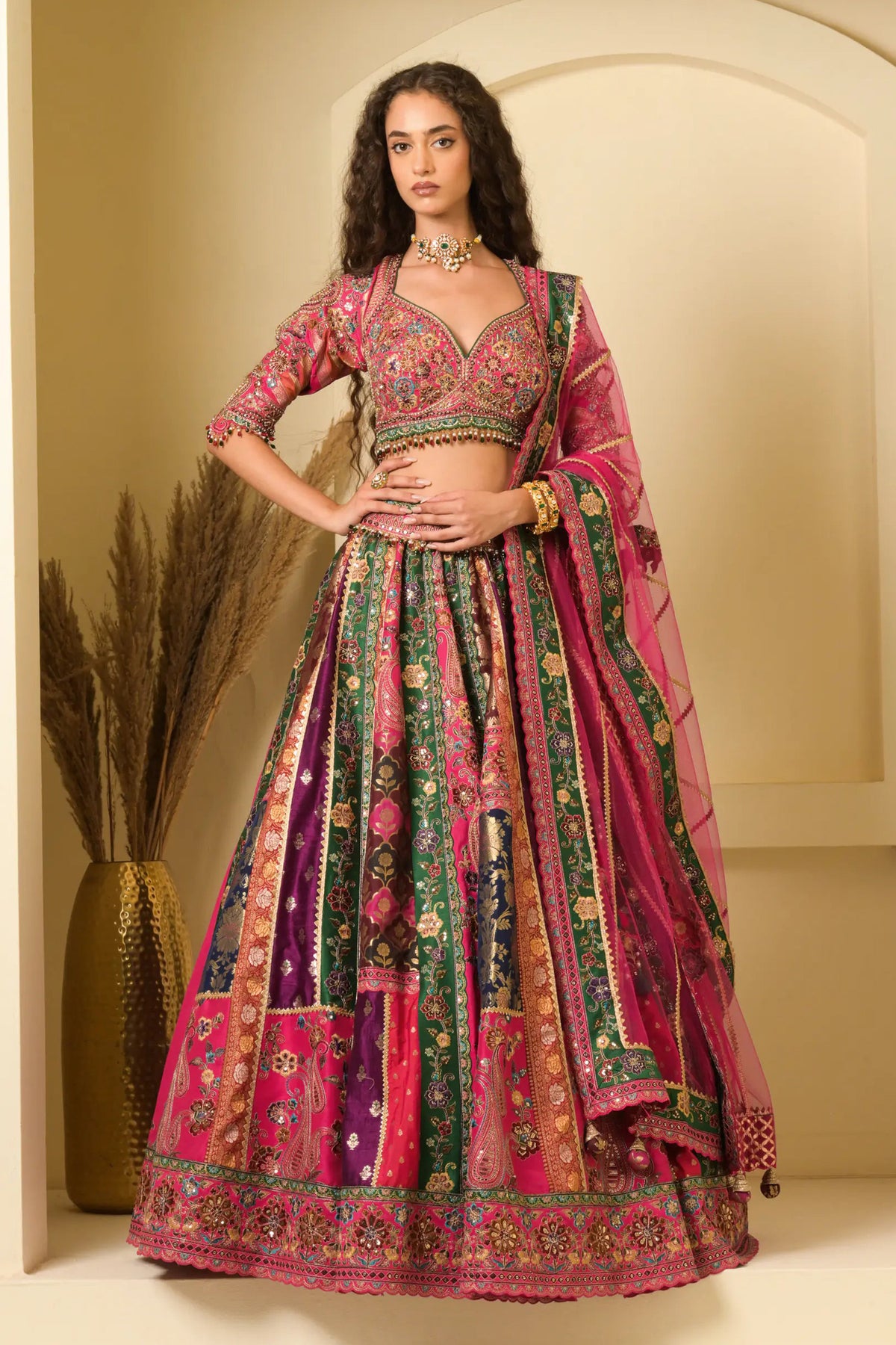 Multicolour Panelled Bridal Lehenga Set