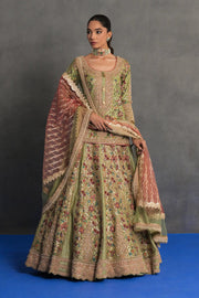 Pistachio Green Heavily Embroidered Lehenga Set