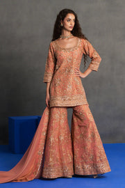 Peach Embroidered Sharara Suit