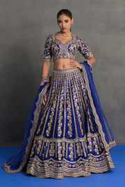 Royal Blue and Gold Embroidered Lehenga Set