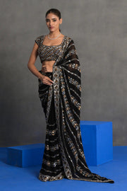 Black Mirror-work Saree Set