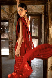 RED SEQUIN SAREE