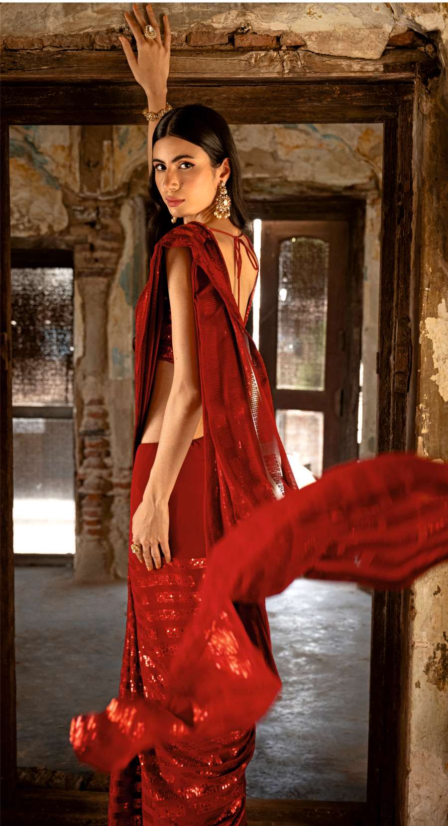RED SEQUIN SAREE