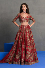 Deep Red Embroidered Bridal Lehenga Set