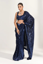 Navy Blue Sequinned Saree