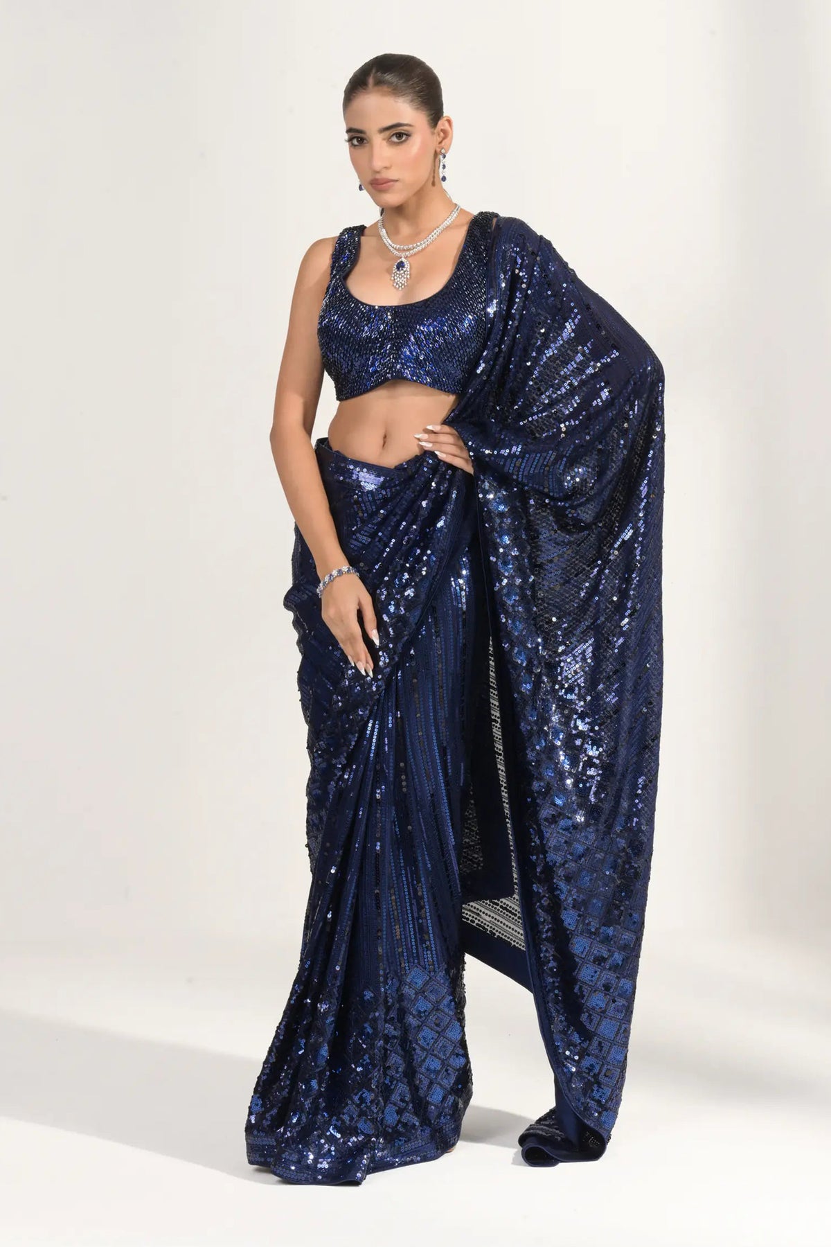 Navy Blue Sequinned Saree