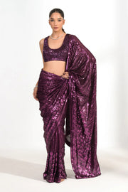 Plum Purple Sequinned Saree