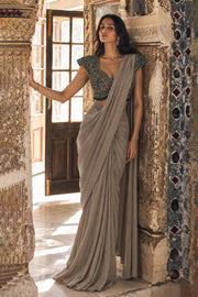 Emerald Taupe Draped Saree