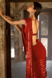 RED SEQUIN SAREE