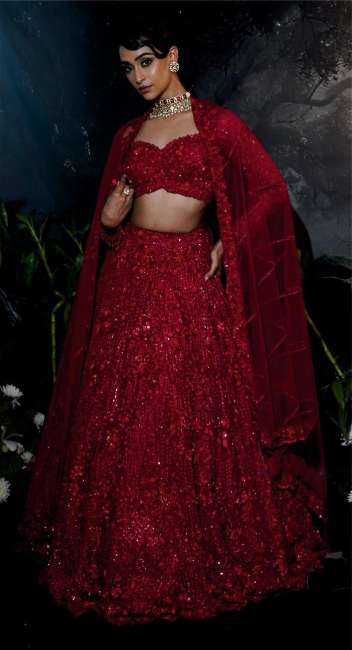 RED TONAL LEHENGA