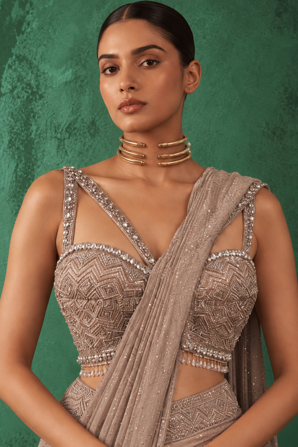 Amara Taupe Embellished Saree