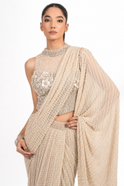 Ivory Pearl Embellished Saree Set