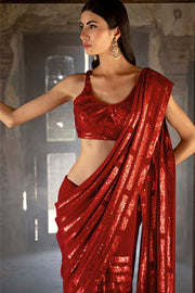 RED SEQUIN SAREE
