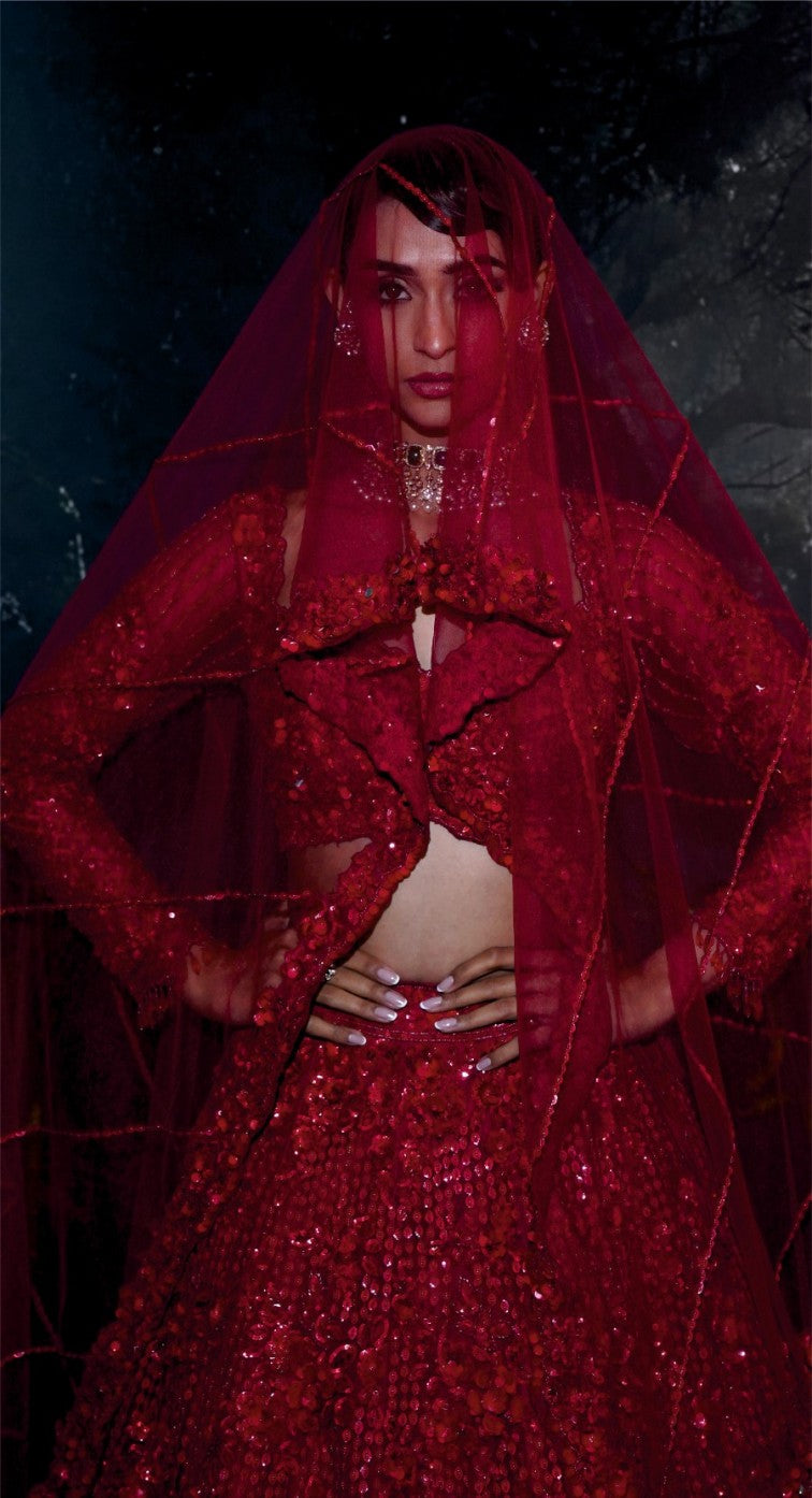 RED TONAL LEHENGA