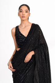 Black Sequin Saree with Embellished Blouse