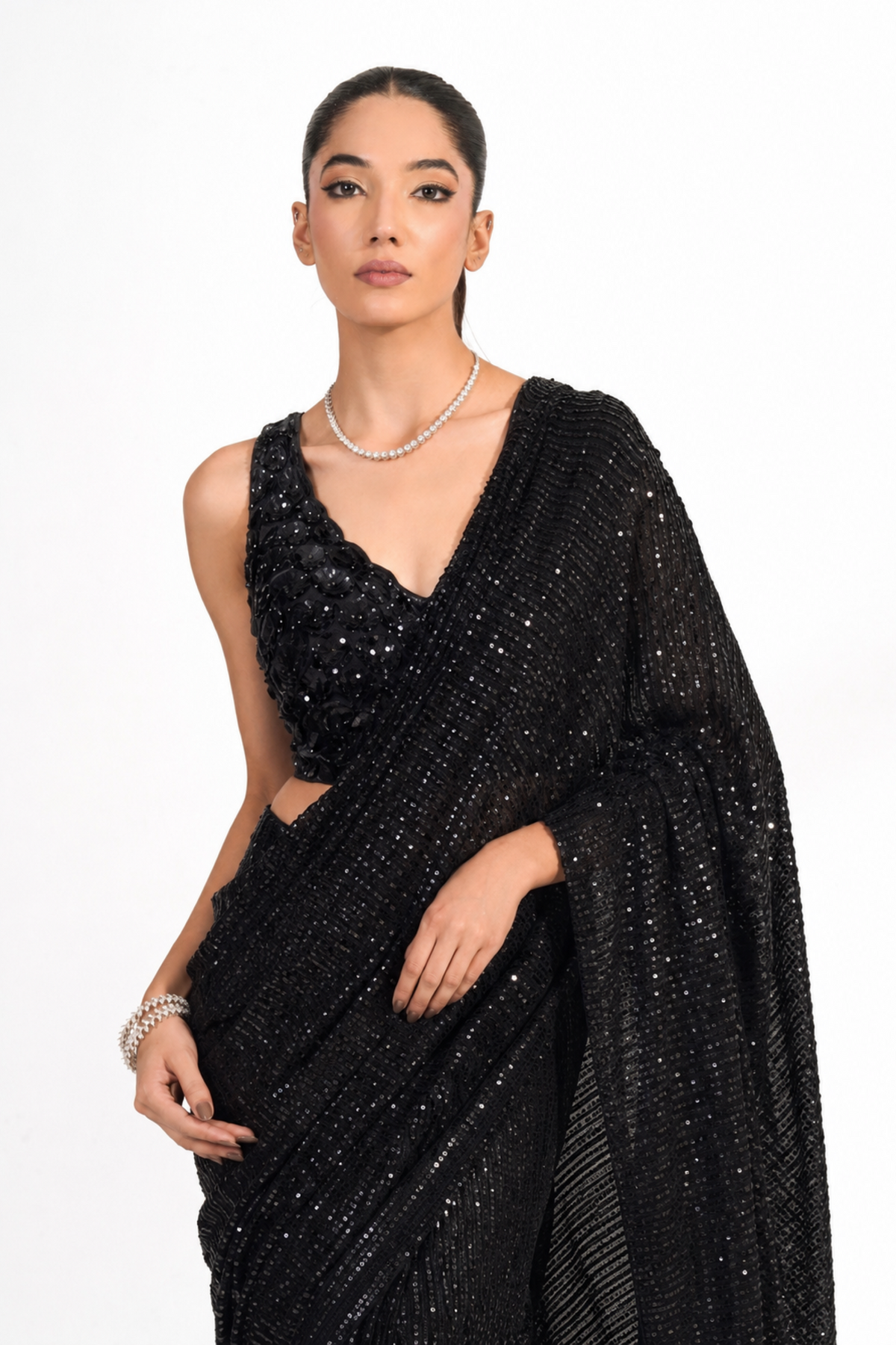 Black Sequin Saree with Embellished Blouse