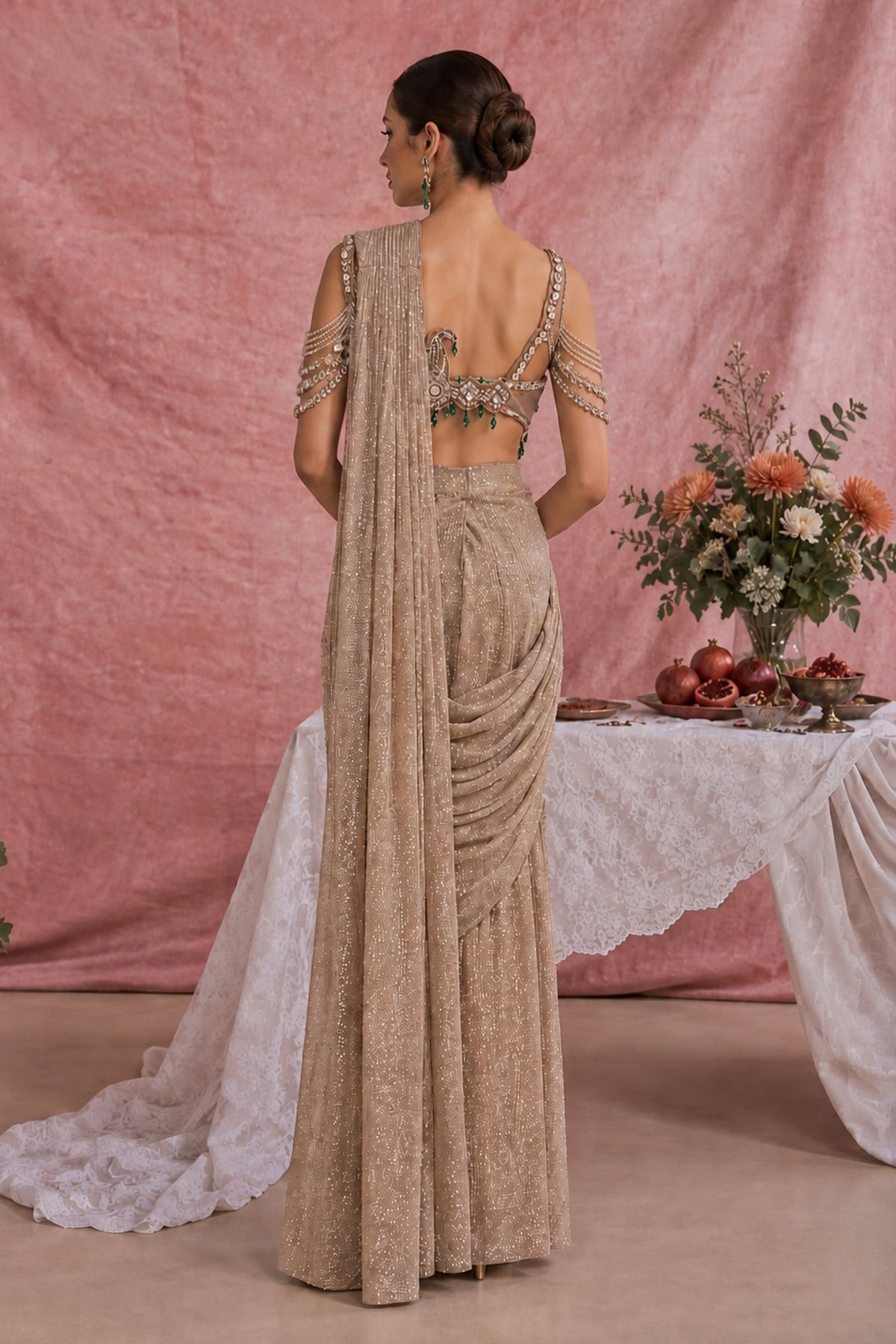 Seraphine Champagne Embellished Saree