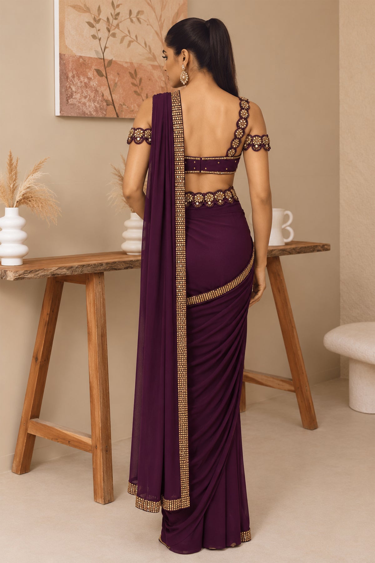 Elara Plum Embellished Saree