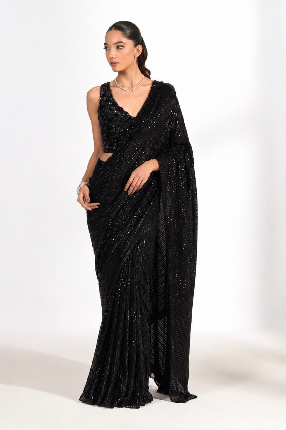 Black Sequin Saree with Embellished Blouse