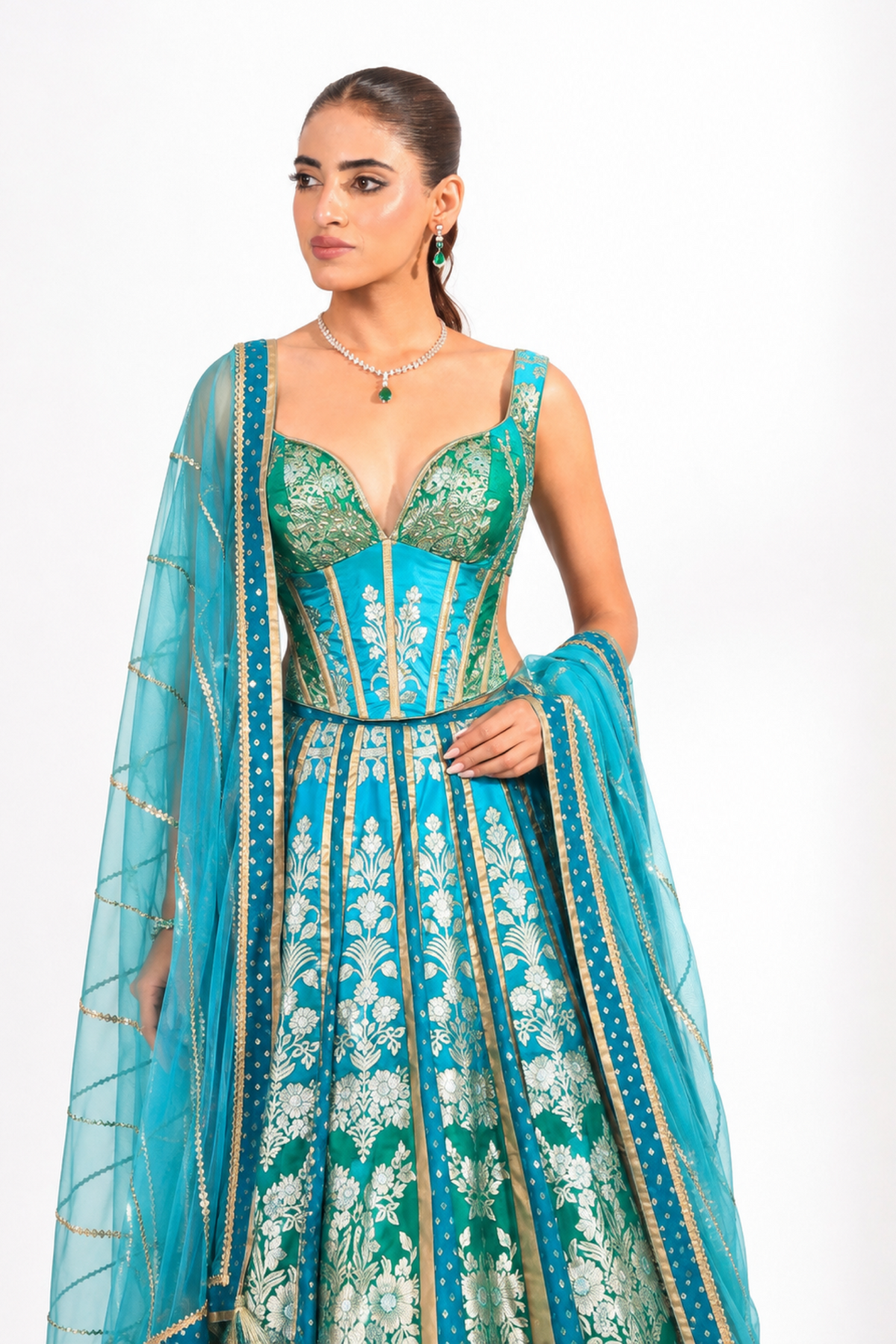 Morni Teal Lehenga Set