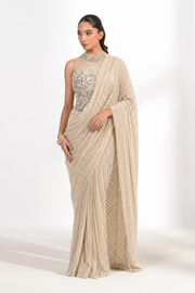 Ivory Pearl Embellished Saree Set